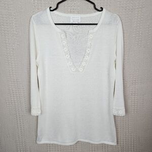 CHRISTOPHER & BANKS Hand Crochet Linen & Cotton Blend Long Sleeve S